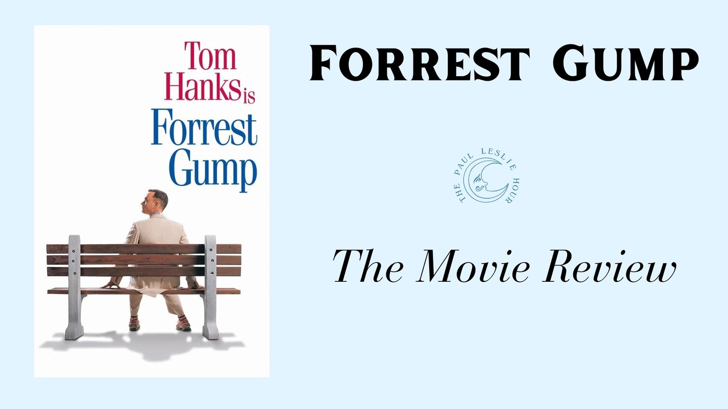 Forrest Gump movie theatrical poster is shown on a light blue background.