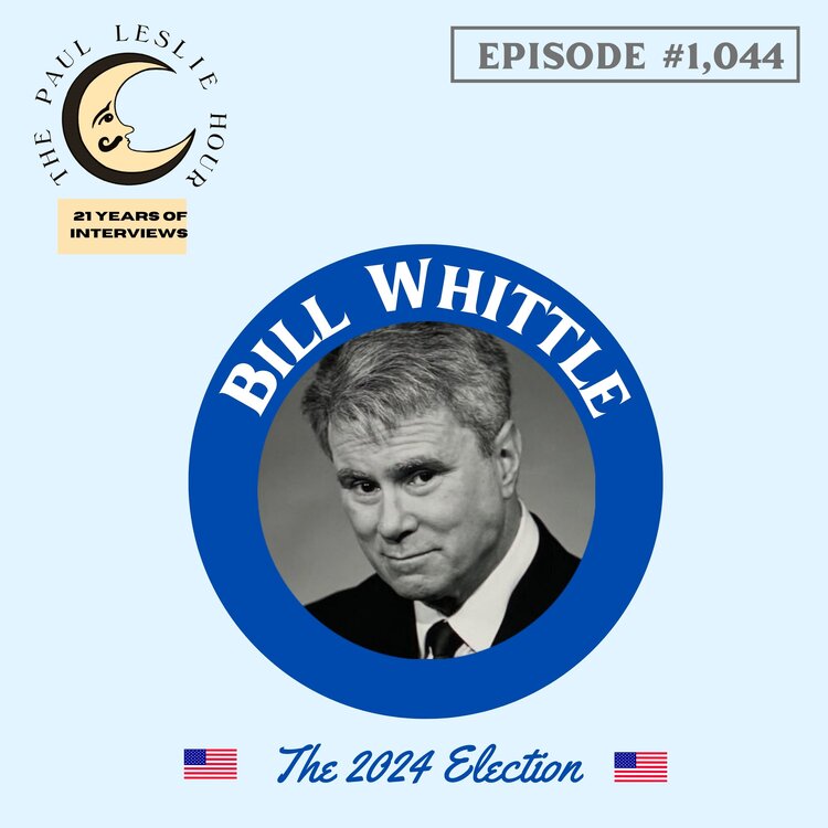 Political commentator Bill Whittle is shown on a light blue background with The Paul Leslie Hour logo nearby.