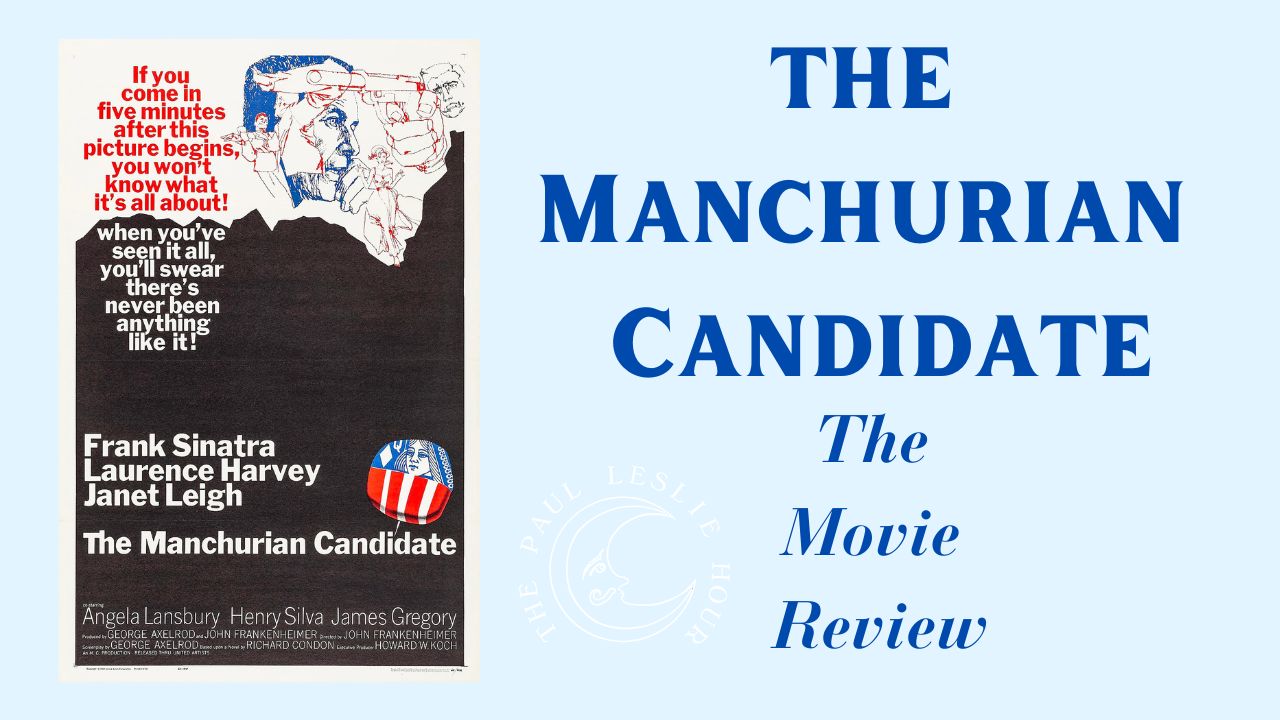 The Manchurian Candidate theatrical poster is shown on a light blue background.